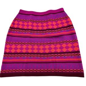 SWAK Skirt Women Medium Pink Orange Diamond Knit Statement Vibrant Mini Stretch